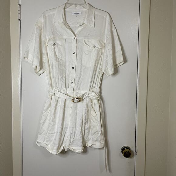 Frame Arie Button-Up Utility Romper Shortall Jumpsuit Ivory Blanc Large $478 - Picture 2 of 9